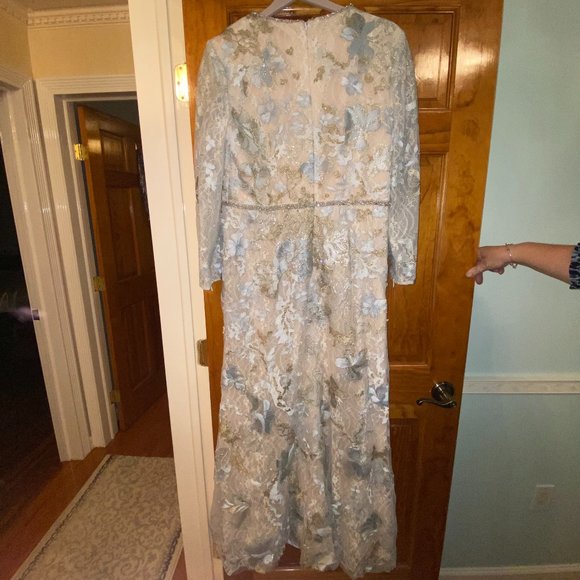 Mac Duggal - 11174 Long Sleeve Floral Accented Long Gown in Ice Blue - Picture 5 of 10